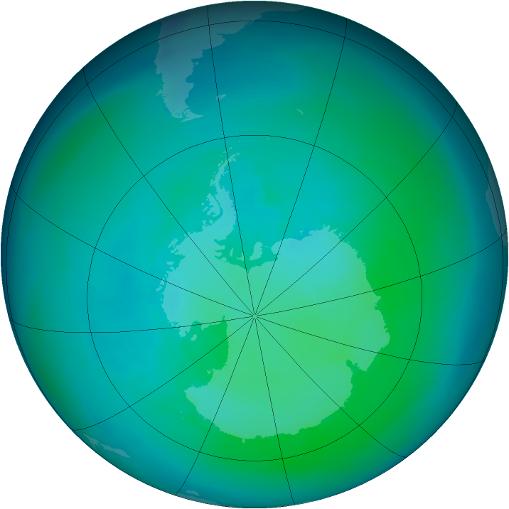Antarctic ozone map for March 1993